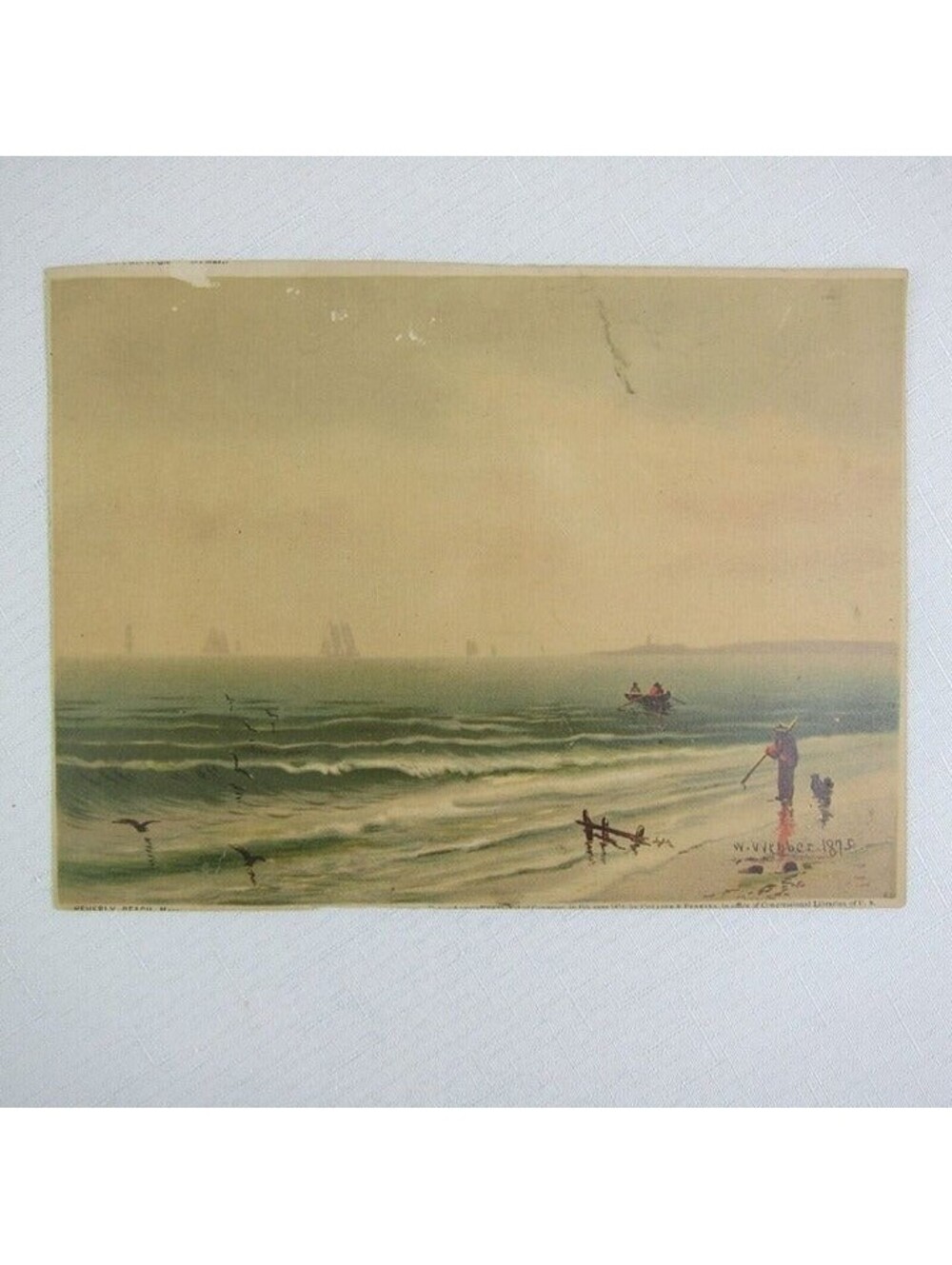 Art Print Beverly Beach Massachusetts Wesley Webber Seascape Antique 1875 RARE